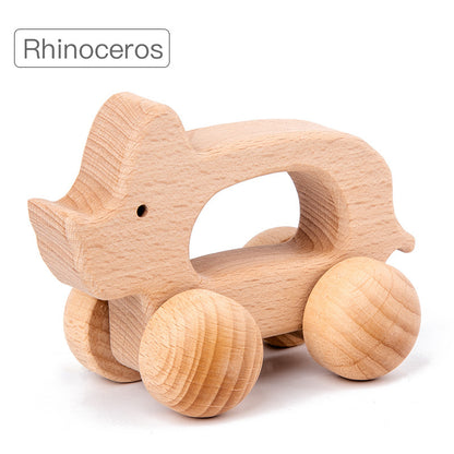 Schiebeauto in Tierform aus Holz in natur